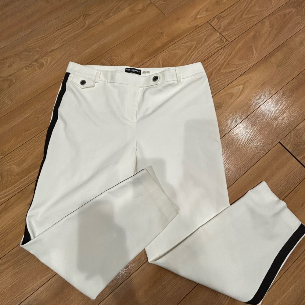 Karl Lagerfeld | White & Black Tuxedo Stripe Ankle Dress Pants